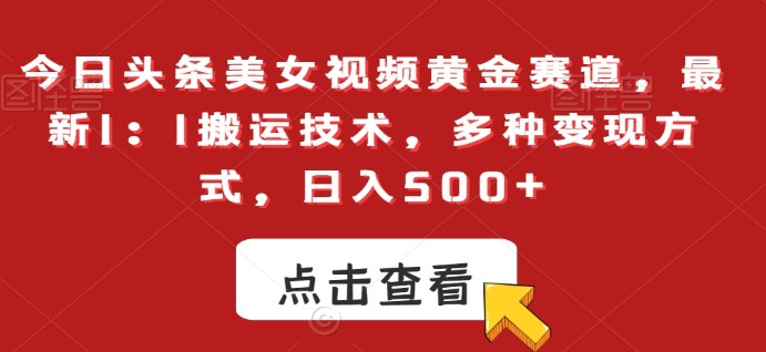 今日头条美女视频黄金赛道，最新1：1搬运技术，多种变现方式，日入500+【揭秘】