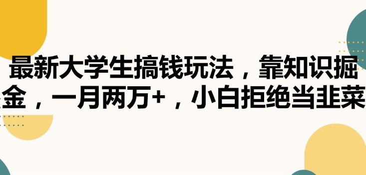 最新大学生搞钱玩法，靠知识掘金，一月两万+，小白拒绝当韭菜【揭秘】