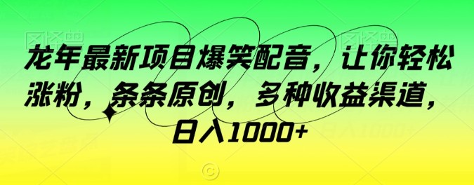 龙年最新项目爆笑配音，让你轻松涨粉，条条原创，多种收益渠道，日入1000+【揭秘】