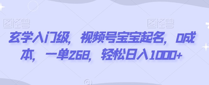 玄学入门级，视频号宝宝起名，0成本，一单268，轻松日入1000+【揭秘】